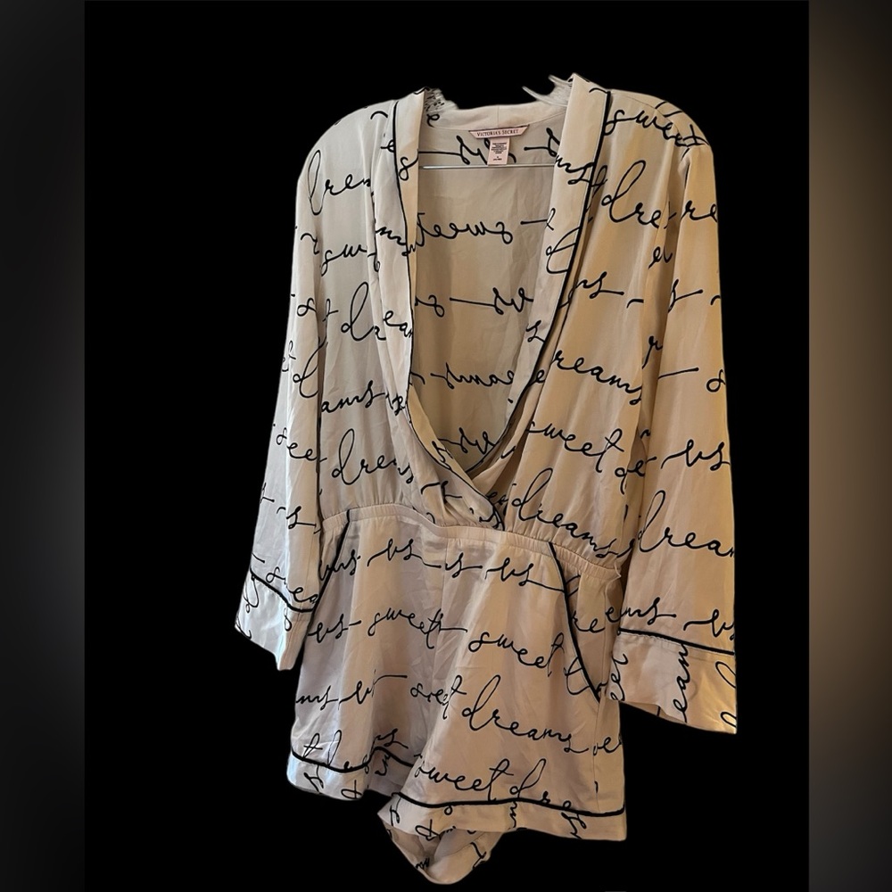 Victoria’s Secrets Signature Stripe Logo Satin Pajama Sleep Romper
